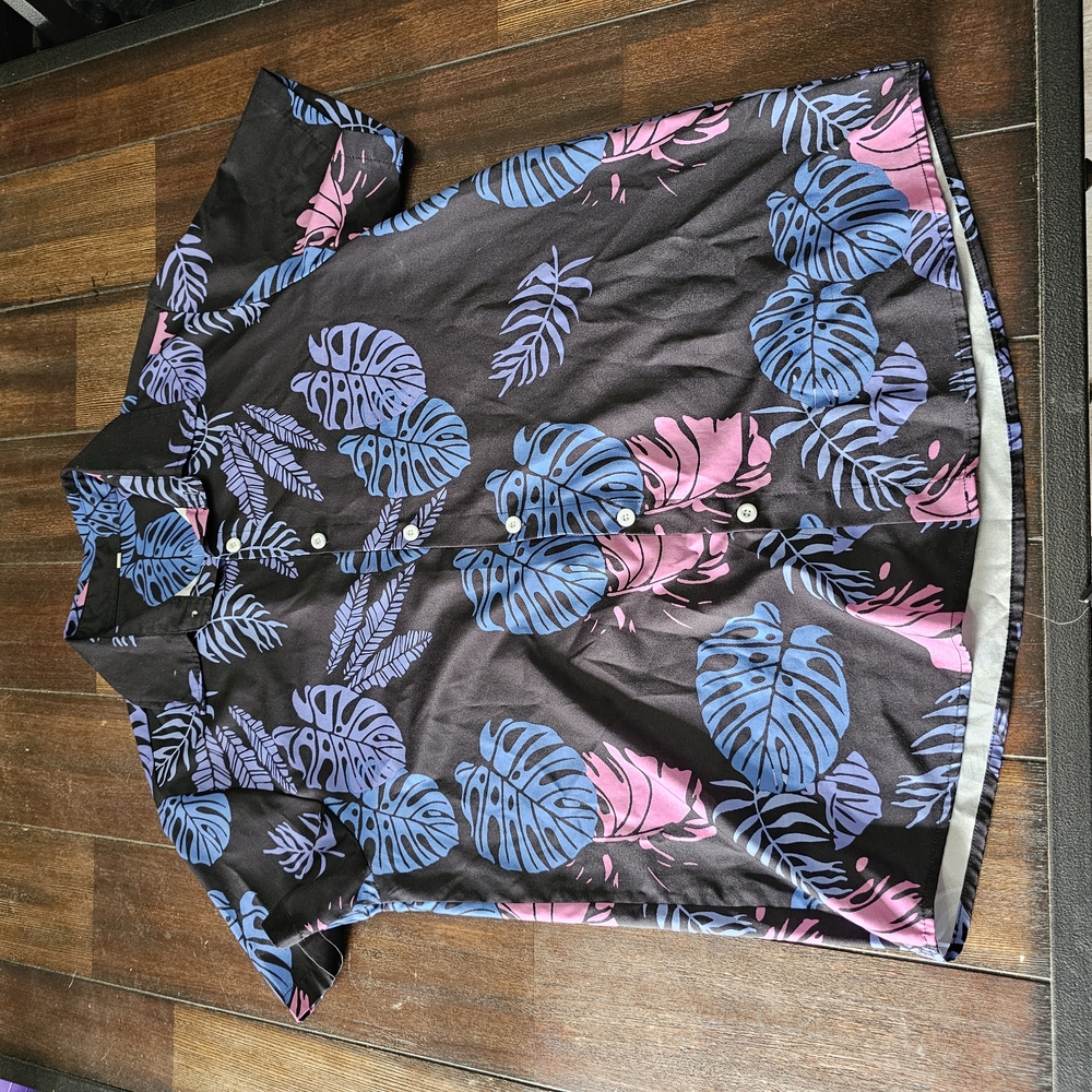 Tropical Leaf Print Button Down Shirt